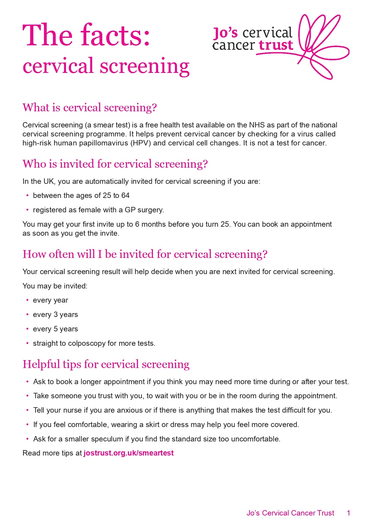 Cervical Screening Fact Sheet 1